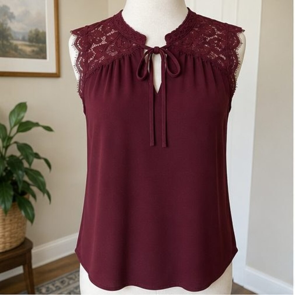 Burgundy Lace Trim Top
